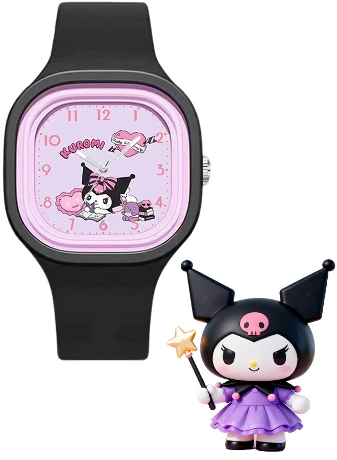 Sanrio Black Square Cartoon Sanrio Kuromi Pattern Children's Watch Silicone Strap Suitable for All Ages Kids Gift Watches - Image 1