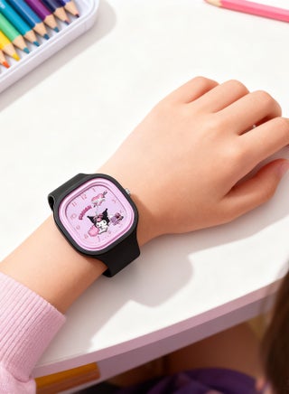 Black Square Cartoon Sanrio Kuromi Pattern Children's Watch Silicone Strap Suitable for All Ages Kids Gift Watches - view 5