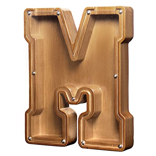 AORCMITN Large Wooden Letter Coin Personalized Piggy Bank for Boys Girls Kids Toddler Adults Money Bank Best Gift for Friends 92 InchM - Image 1