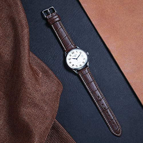 iStrap Leather Watch band Alligator Grain Calfskin Replacement Strap Stainless Steel Buckle Bracelet for Men Women-18mm 19mm 20mm 21mm 22mm 24mm-Black Brown - Image 2