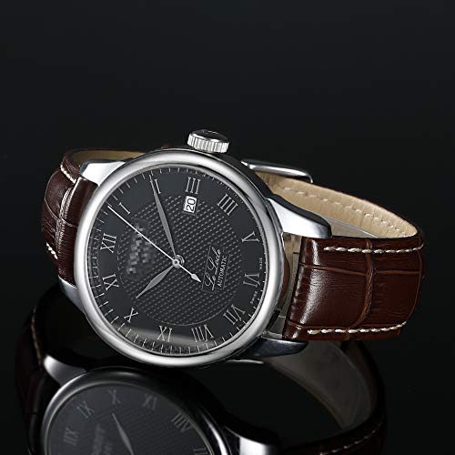 iStrap Leather Watch band Alligator Grain Calfskin Replacement Strap Stainless Steel Buckle Bracelet for Men Women-18mm 19mm 20mm 21mm 22mm 24mm-Black Brown - Image 3