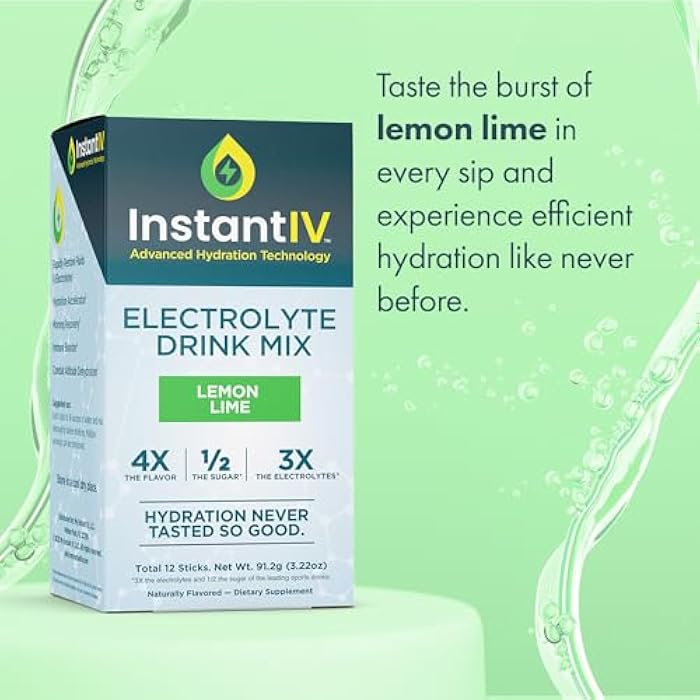 Instant IV Electrolytes Powder - 3X Electrolytes,1/2 Sugar with Vitamin C, B3, B6, Electrolytes Powder Packets for Hydration, Recovery & Immunity, Vegan & Gluten Free | Lemon Lime - 12 Packets - Image 3