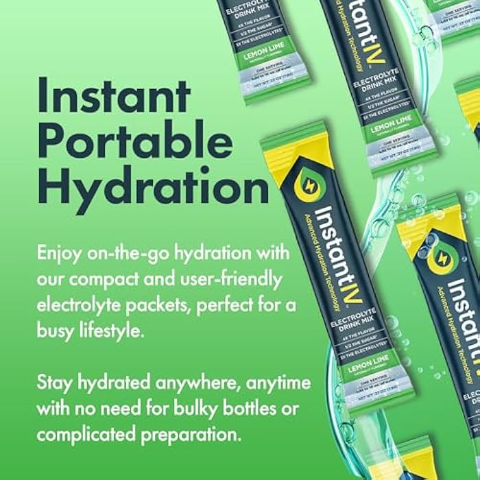 Instant IV Electrolytes Powder - 3X Electrolytes,1/2 Sugar with Vitamin C, B3, B6, Electrolytes Powder Packets for Hydration, Recovery & Immunity, Vegan & Gluten Free | Lemon Lime - 12 Packets - Image 4