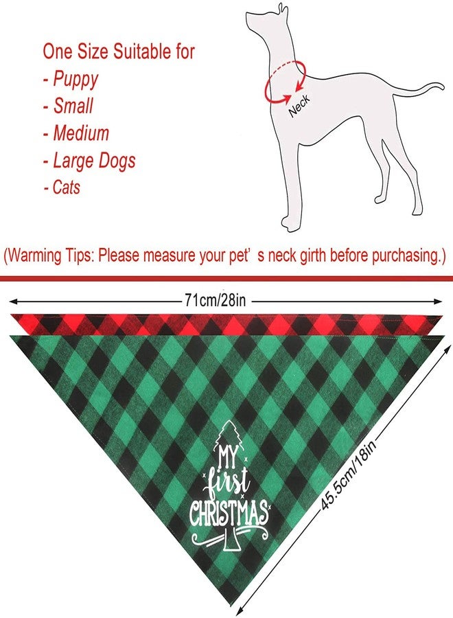 OUMEE 2 Pack My First Christmas Dog Bandana - Classic Plaid Pets Scarf Triangle Bibs Merry Christmas Santa Costume Accessories for Small, Medium & Large Dogs & Cats - Image 2