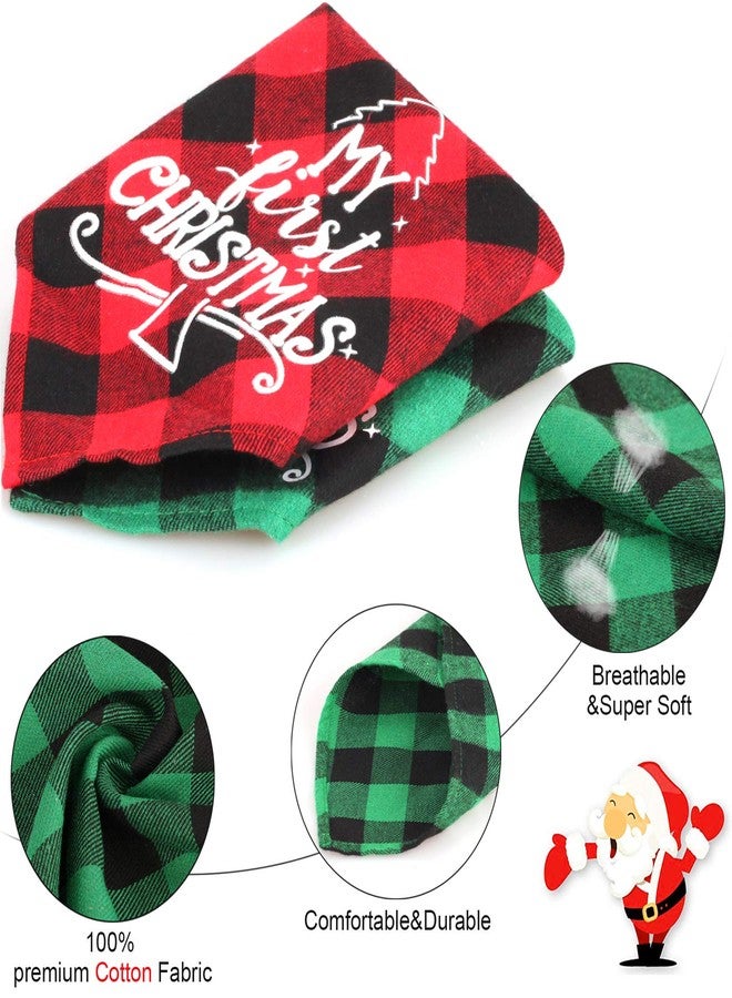 OUMEE 2 Pack My First Christmas Dog Bandana - Classic Plaid Pets Scarf Triangle Bibs Merry Christmas Santa Costume Accessories for Small, Medium & Large Dogs & Cats - Image 3