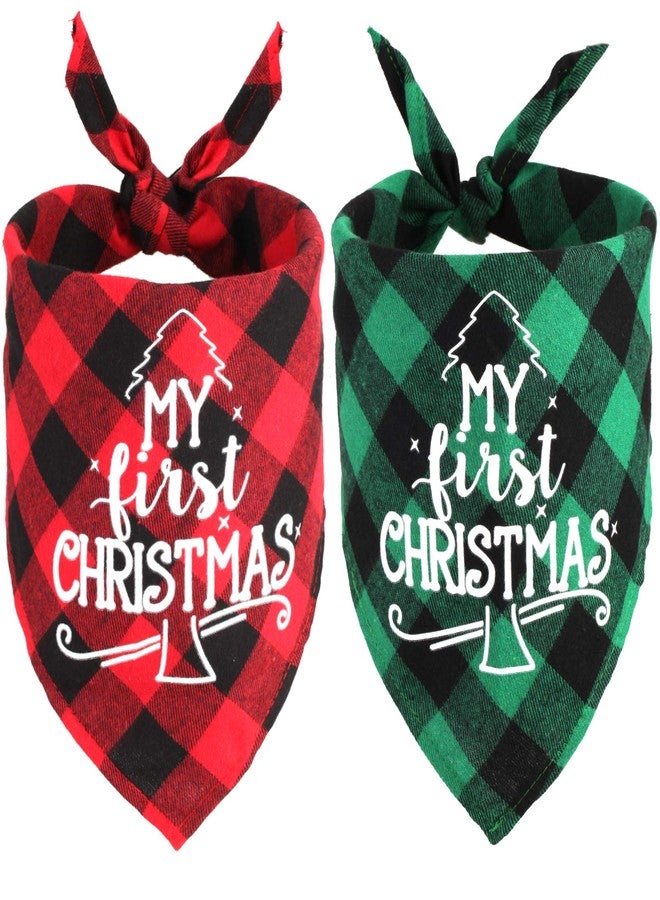 OUMEE 2 Pack My First Christmas Dog Bandana - Classic Plaid Pets Scarf Triangle Bibs Merry Christmas Santa Costume Accessories for Small, Medium & Large Dogs & Cats - Image 1