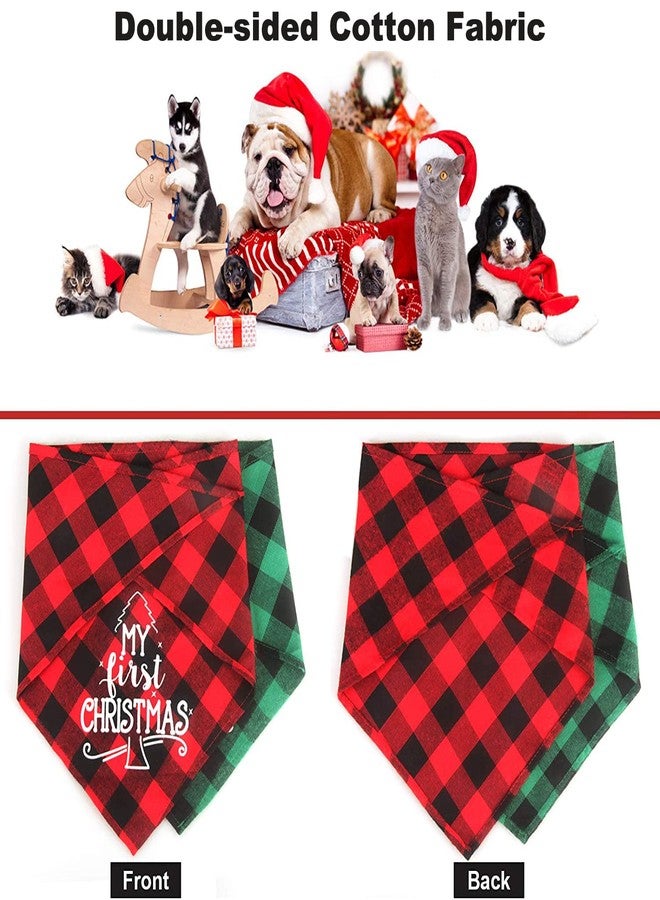 OUMEE 2 Pack My First Christmas Dog Bandana - Classic Plaid Pets Scarf Triangle Bibs Merry Christmas Santa Costume Accessories for Small, Medium & Large Dogs & Cats - Image 4
