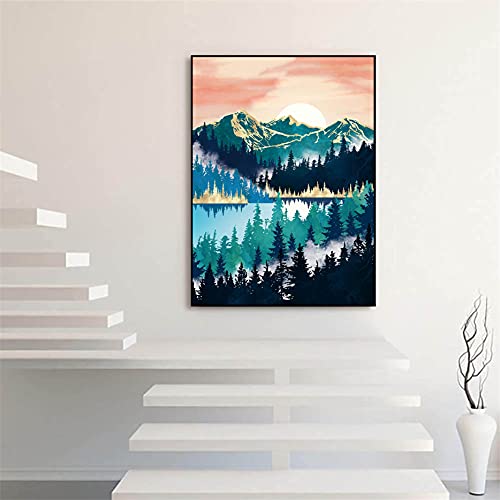 Hestarcul 5D Sunrise Diamond Painting Kit,Diamond Art Kits for Adults,Diamond Dots,Paint with Diamonds Round for Gift,Wall Decor(12x16) (Lake Mist) - Image 2