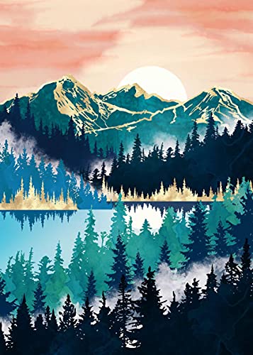 Hestarcul 5D Sunrise Diamond Painting Kit,Diamond Art Kits for Adults,Diamond Dots,Paint with Diamonds Round for Gift,Wall Decor(12x16) (Lake Mist) - Image 1