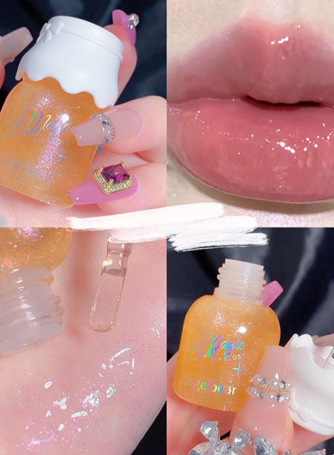 Gege bear Shiny Lip Gloss Shimmer Lip Gloss For Fuller Looking Lips Moisturising Hydrating Lip Care Lip Oil With Soft Brush Head Orange Glitter - Image 1