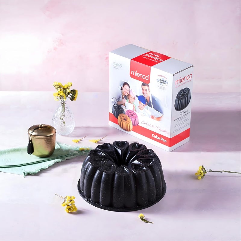 MIENCA Heart Shape Molded Cast Aluminum Cake Pan, Titanium Coating, Non-Stick, 12 Cups, Heavy Duty, 10 Inch Pound Pan intended for Bundt Cakes, Gifts for Mom, Fluted Tube Pan, Easy to Clean (Black) - Image 3