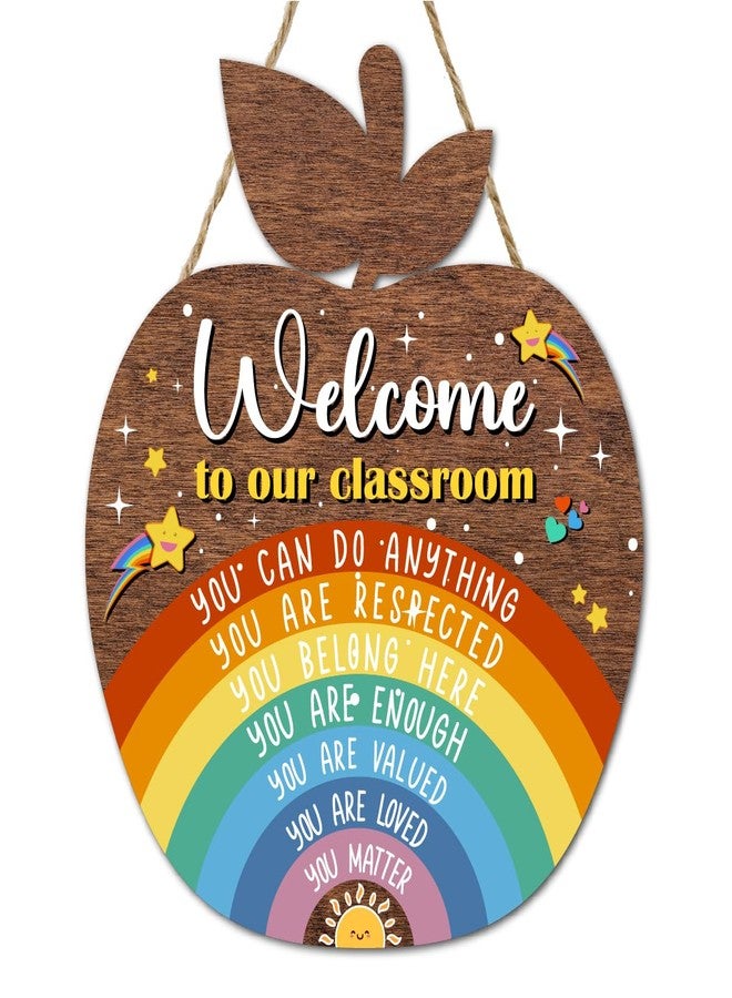 Gwisml Welcome to Our Classroom Sign Wood Hanging Plaque,Inspirational Welcome to Classroom Wall Decor,Back to School Front Door Wall Decor - Image 1