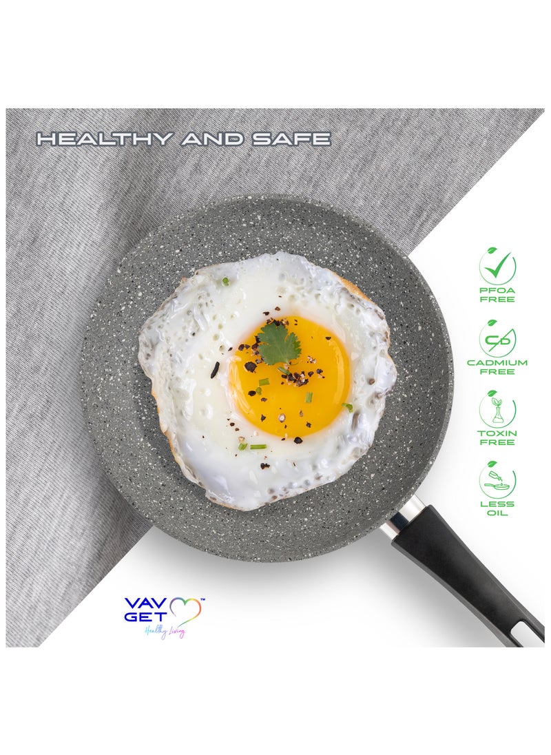 VAV طقم أواني طهي جرانيت فاخر 8 قطع. تشتمل المجموعة على: مقلاة صلصة مقاس 18 سم، وطواجن عميقة وضحلة مقاس 26 سم، ومقلاة مقاس 26 سم، ومقالي شواء بأغطية مقاس 28 سم. صنع في تركيا.  - Image 4