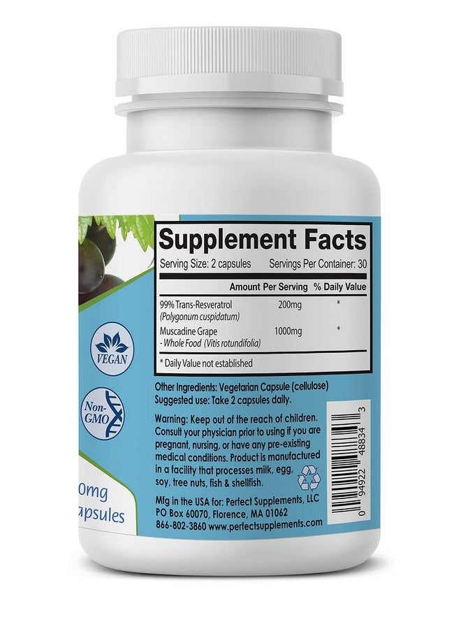 Perfect Supplements - Perfect ResGrape Resveratrol - 60 Veggie Capsules - Trans-Resveratrol & Organic Muscadine Grape - Image 2