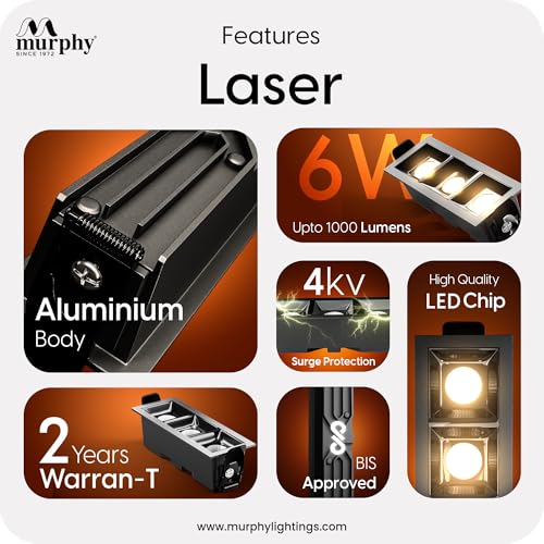 Murphy Aluminium 6W Black Finish Square Laser Led Ceiling Cob Spot, Focus, Down Ceiling Light, Ceiling Pop Light (Warm White, Pack Of 4), With 2 Years Warranty - Image 3