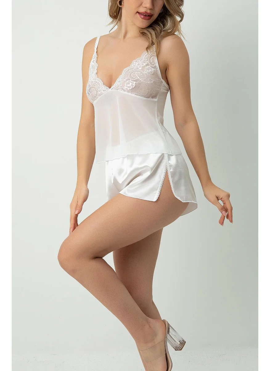 دو رى مى Lace and Tulle Detailed Satin Shorts Set