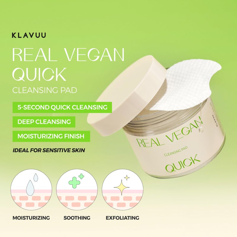 Klavuu REAL VEGAN QUICK CLEANSING PAD â€“ Gentle Makeup Remover, Deep Pore Cleansing, Soothing & Moisturizing Formula, Hypoallergenic, Ideal for Sensitive Skin â€“ 50counts - Image 2