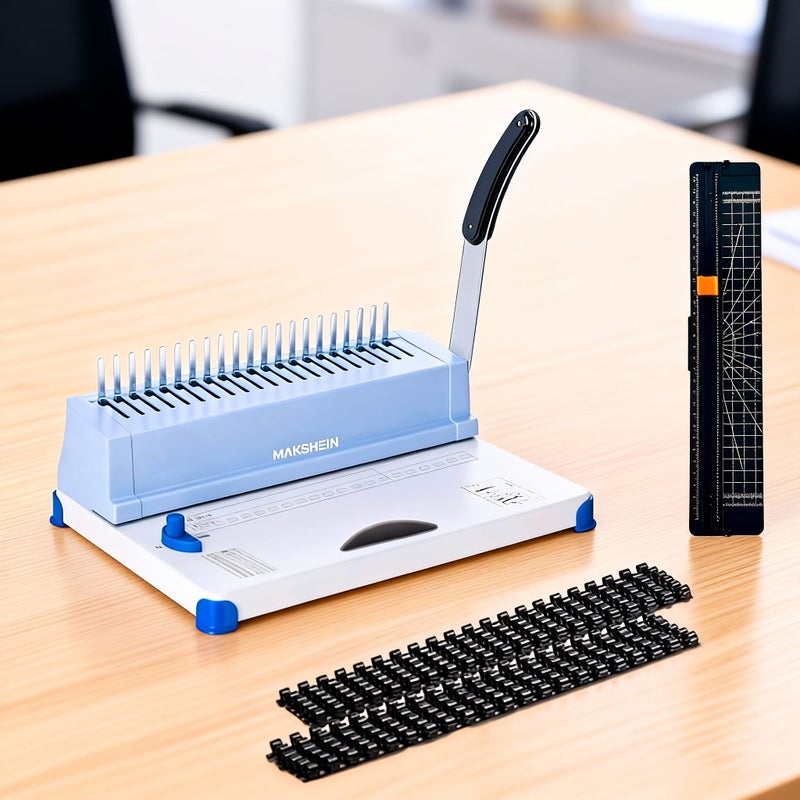 Light Blue 21 Hole Binding Machine 200 Pages Capacity With 100 Rubber Rings And Loose Leaf Binder Films For A4 A5 Document Binding - Image 5