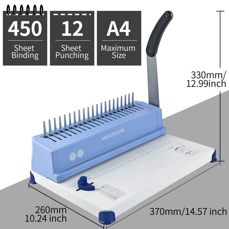 Light Blue 21 Hole Binding Machine 200 Pages Capacity With 100 Rubber Rings And Loose Leaf Binder Films For A4 A5 Document Binding - Image 1