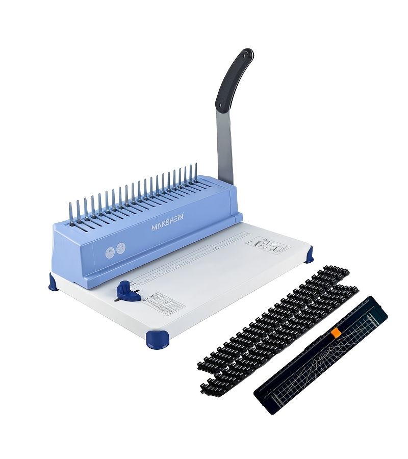 Light Blue 21 Hole Binding Machine 200 Pages Capacity With 100 Rubber Rings And Loose Leaf Binder Films For A4 A5 Document Binding - Image 4
