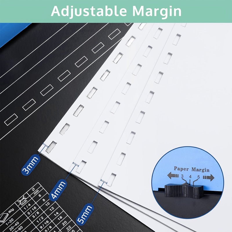 Light Blue 21 Hole Binding Machine 200 Pages Capacity With 100 Rubber Rings And Loose Leaf Binder Films For A4 A5 Document Binding - Image 3