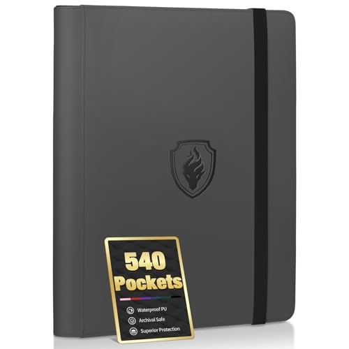 Fabmaker Premium 9 Pocket Card Binder for 540 Cards Fabmaker PU Cover Trading Card Binder Sturdy Card Collection Album Sleek Card Holder Folders for Game Cards Sports Cards Grey - Image 1