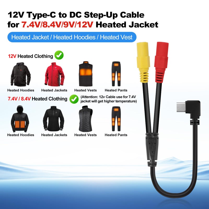 Smarkey Heated Jacket Battery Step-Up Adapter Charger Cable for Milwaukee, M12, Makita, Snap-on, Metabo, Craftsman, AEG, Ororo Gear (All-in-One Double DC for Most of 7.4v 8.4v 12v Heated Jackets) - Image 2