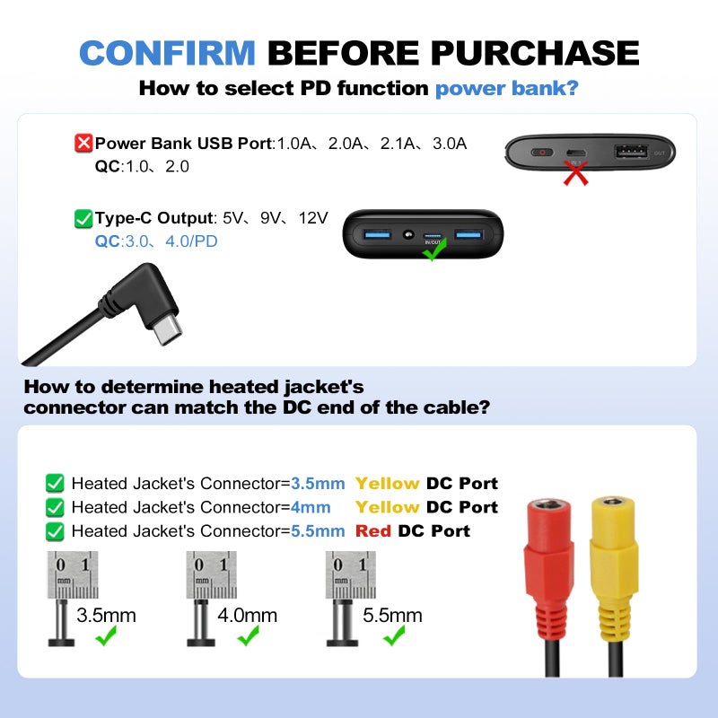 Smarkey Heated Jacket Battery Step-Up Adapter Charger Cable for Milwaukee, M12, Makita, Snap-on, Metabo, Craftsman, AEG, Ororo Gear (All-in-One Double DC for Most of 7.4v 8.4v 12v Heated Jackets) - Image 5
