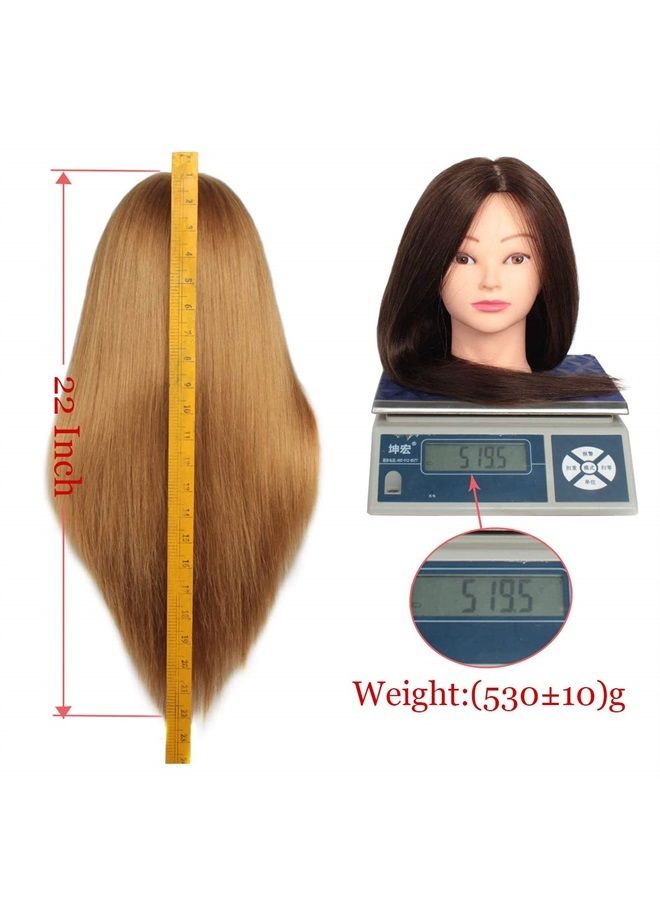 20 Inch 60% Human Hair Training Practice Head Styling Cutting Mannequin Manikin Head with Free Clamp Holder Brown Hair Makeup Practice head