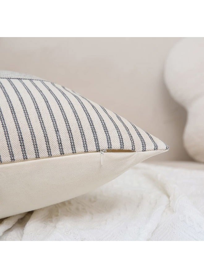 Hckot Grey and Beige Patchwork Farmhouse Throw Pillow Covers 24 x 24 Inch, Pack of 2 Striped Linen Decorative Pillow Case for Sofa Couch Chair Bedroom Modern Decor (24" x 24", Grey) - Image 4