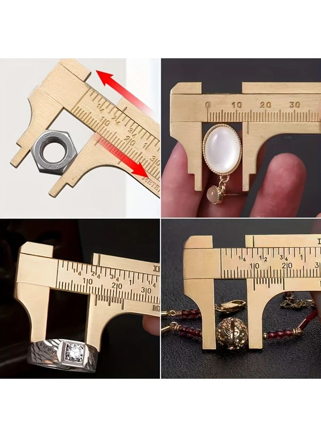Bronze Pocket Vernier Caliper 0 100mm Jewelry Measuring Ruler Set with Ring Sizer Tape - Image 4