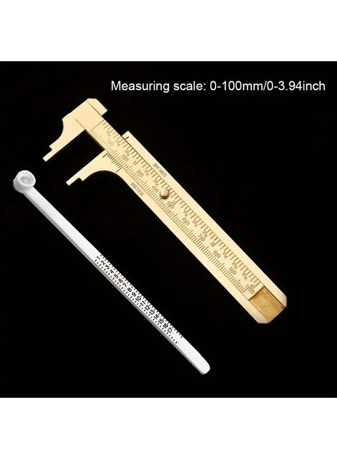 Bronze Pocket Vernier Caliper 0 100mm Jewelry Measuring Ruler Set with Ring Sizer Tape - Image 1