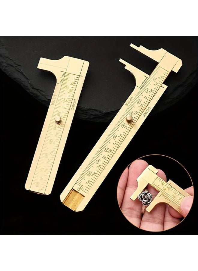 Bronze Pocket Vernier Caliper 0 100mm Jewelry Measuring Ruler Set with Ring Sizer Tape - Image 2