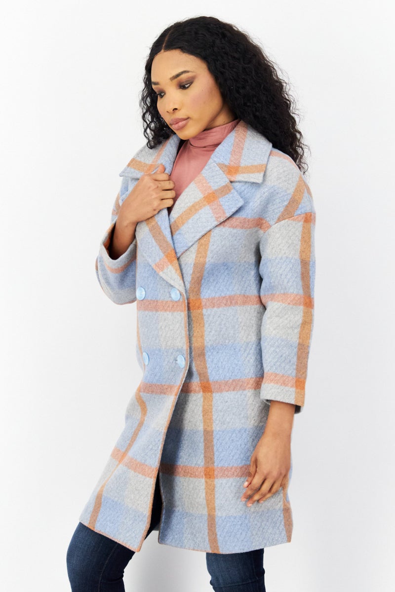 VERO MODA معطف ترنش طويل الأكمام للنساء بتصميم مربعات، صدئ - Image 2