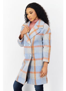 VERO MODA Women Checked Long Sleeve Trench Coat, Rust  - Image 2