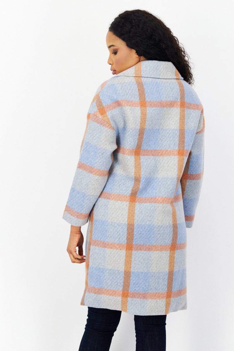 VERO MODA معطف ترنش طويل الأكمام للنساء بتصميم مربعات، صدئ - Image 3