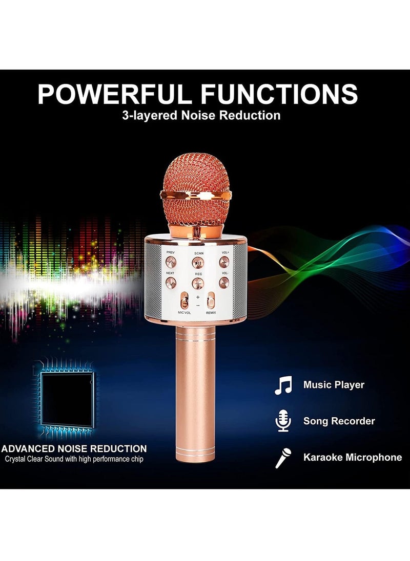 Generic - 5-In-1 Wireless Bluetooth Karaoke Microphone Recorder, Speaker, Handheld Microphone With Adjustable Fm Remix Radio For Kids And Teens Girls And Boys (Rose Gold) - Image 1