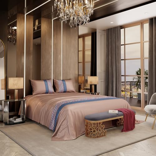 Stoa Paris 300TC UltraSatin Super Size 3 Piece Bedding Set, 274cm x 274cm Ideal for King & Double Bed, Gentle on Skin & Hair, Fade & Wrinkle Resistant, Quick Dry, Versailles - Champagne - Image 1