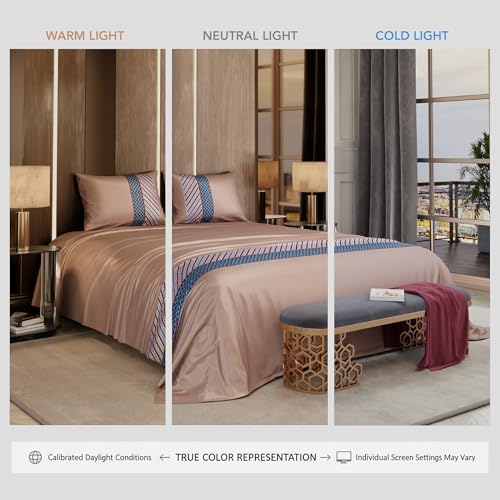 Stoa Paris 300TC UltraSatin Super Size 3 Piece Bedding Set, 274cm x 274cm Ideal for King & Double Bed, Gentle on Skin & Hair, Fade & Wrinkle Resistant, Quick Dry, Versailles - Champagne - Image 5