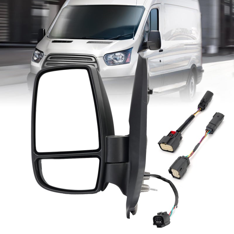 MOFOAP Driver Side MirrorMirror Assembly Compatible With 20152025 Ford Transit 150 250 350 350 HDTransit Tow Power GlassTowing Without Signal Light Non HeatedBlackShort Arm
