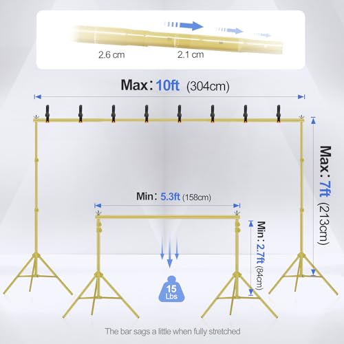 EMART Backdrop Stand 10x7ftWxH Photo Studio Adjustable Background Stand Support kit with 2 Crossbars 8 Clamps 2 Sandbags and Carry Bag for Parties Events Decoration Wedding Titanium Gold - Image 3