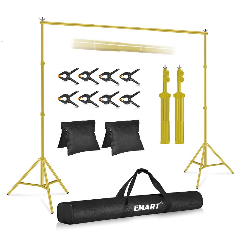 EMART Backdrop Stand 10x7ftWxH Photo Studio Adjustable Background Stand Support kit with 2 Crossbars 8 Clamps 2 Sandbags and Carry Bag for Parties Events Decoration Wedding Titanium Gold - Image 2
