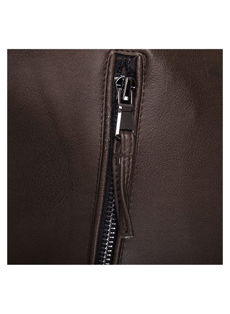 SYOSI PU Leather Locomotive Coat for Men, Zipper Jacket Motorcycle Jacket Zippered Coats Stylish Jackets Slim Coats Casual Jacket(Color : Dark Brown, Size : X-Large)  - Image 4