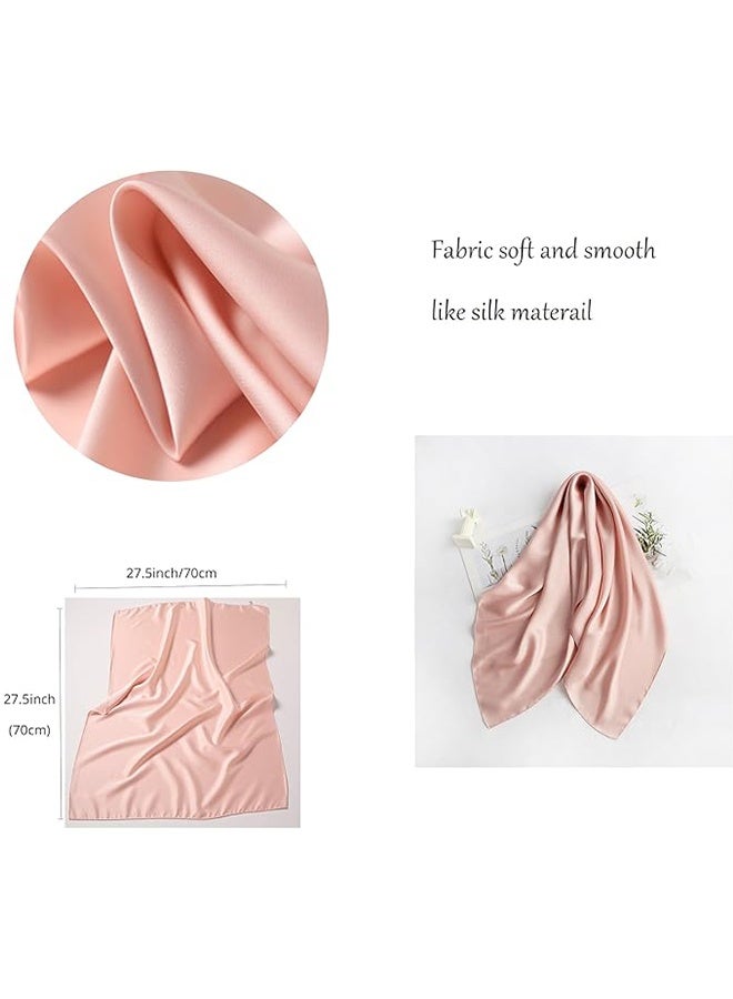 Women's Square Satin Scarf ,Bandanas Solid ,Emulation Silk ,Handbag Hair, Ribbons Necktie, Costume Accessory(70cm，pink) - Image 2