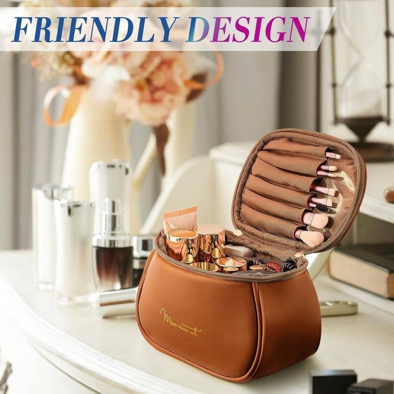 Sprqcart Large Capacity Waterproof Travel Cosmetic Bag with Handle and Divider - Multifunctional Makeup Organizer for Easy Access - Stylish Design, Brown, Travel Accessories - Image 4