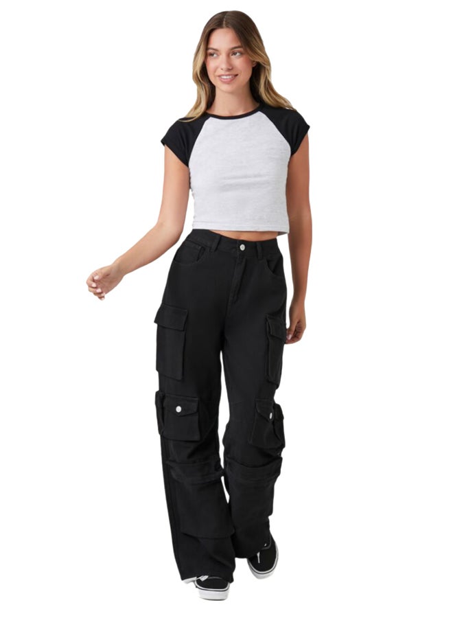 FOREVER 21 Twill Wide-Leg Cargo Pants - Image 1