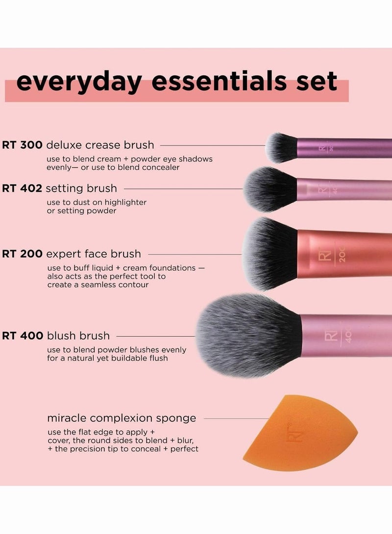 أر تي مجموعة فرش مكياج متعددة الاستخدام مكونة من 5 قطع، فرشاة كريم أساس وأحمر الخدود وخافي عيوب العين، متعددة الألوان - Image 3