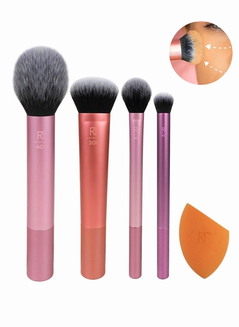 أر تي مجموعة فرش مكياج متعددة الاستخدام مكونة من 5 قطع، فرشاة كريم أساس وأحمر الخدود وخافي عيوب العين، متعددة الألوان - Image 1