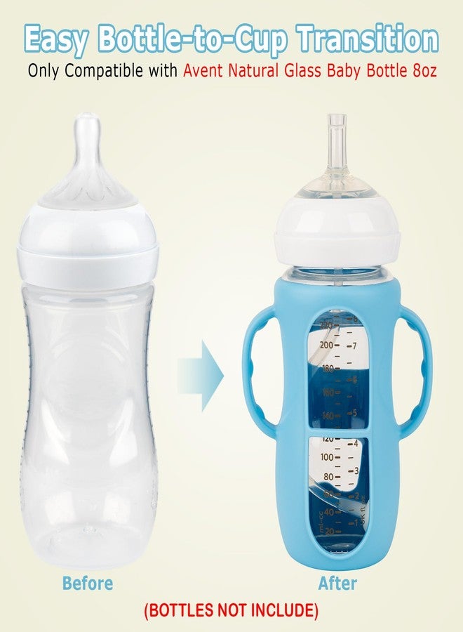 joyfeed Straw Cup Conversion Kit for Avent Natural Glass Baby Bottle 8oz – Includes Handle, Silicone Sleeve for Anti-Breakage, Straw Nipple & Weighted Straw - Image 2