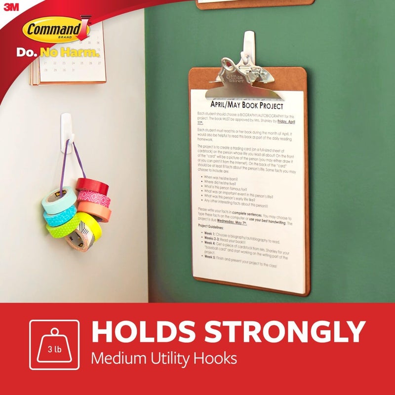 Command Medium Utility Hooks, 9 Wall Hook and 12 Strips, Damage-Free Hanging with Adhesive, No Tools Great for Hanging, Organization and Storage, Holds up to 3 lb - Image 3